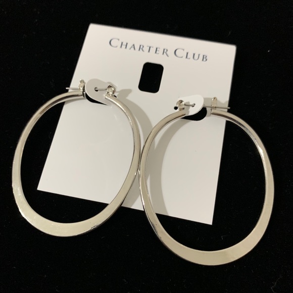 Charter Club Jewelry - NWT Charter Club Shiny Silver Hoop Earrings